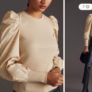 Dolan long sleeve ribbed middle pearls blouse